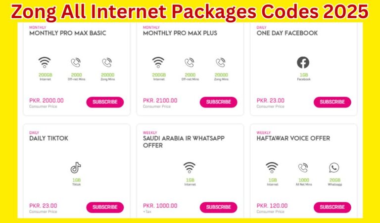 Zong All Internet Packages Codes 2025